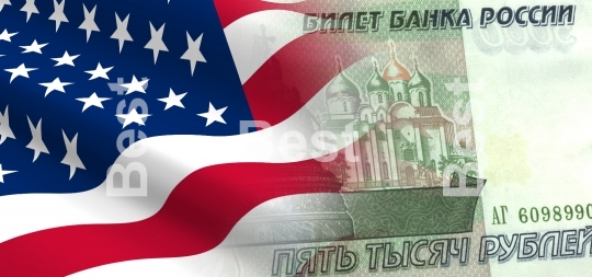 Flag of the United States with Russian money