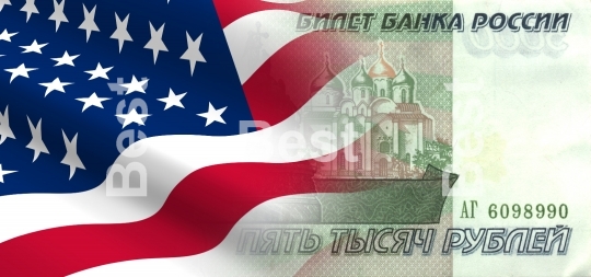 Flag of the United States with Russian money