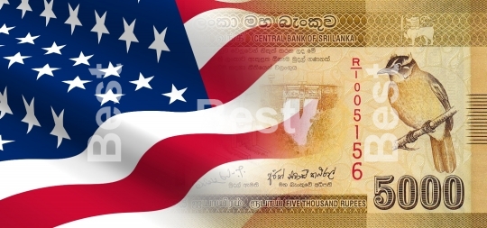 Flag of the United States with Sri Lankan money