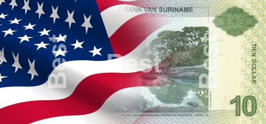 Flag of the United States with Surinamese money