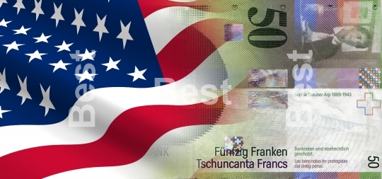 Flag of the United States with Swiss money