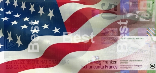 Flag of the United States with Swiss money