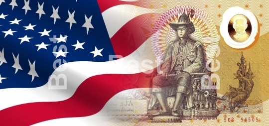 Flag of the United States with Thai money