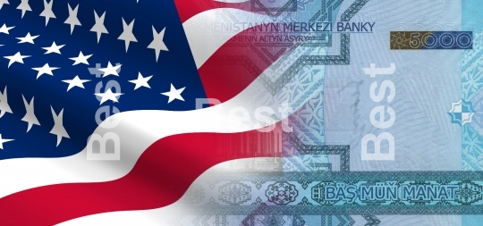 Flag of the United States with Turkmenistan money
