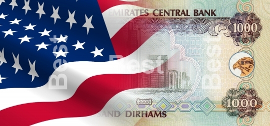 Flag of the United States with UAE money