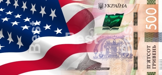 Flag of the United States with Ukrainian money