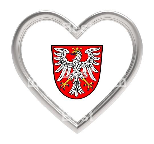 Frankfurt flag in silver heart isolated on white background.  