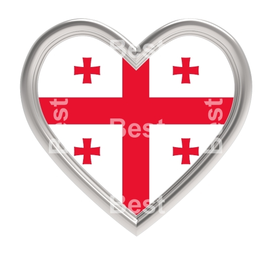 Georgia flag in silver heart isolated on white background