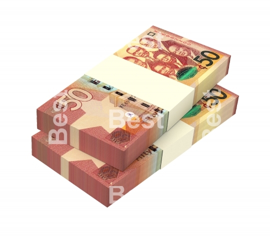 Ghanaian cedi bills isolated on white background