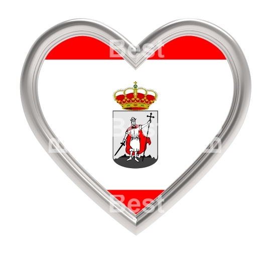 Gijon Asturies flag in silver heart isolated on white background.  