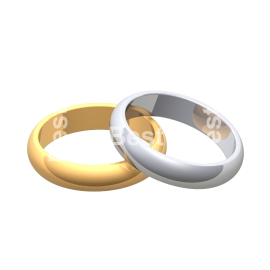 Gold and silver wedding rings isolated on white. 