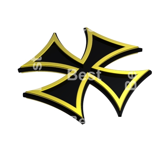 Gold choppers cross isolated on white. 