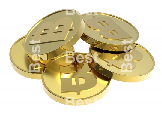 Gold coins isolated on a white background.