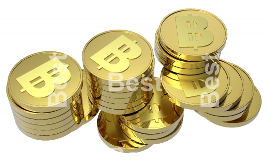 Gold coins isolated on a white background.