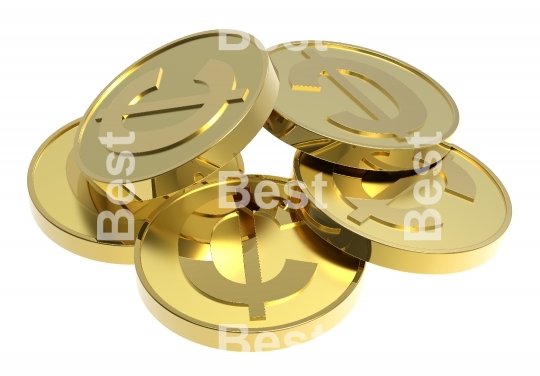 Gold coins isolated on a white background.