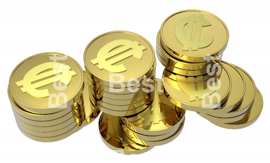 Gold coins isolated on a white background.