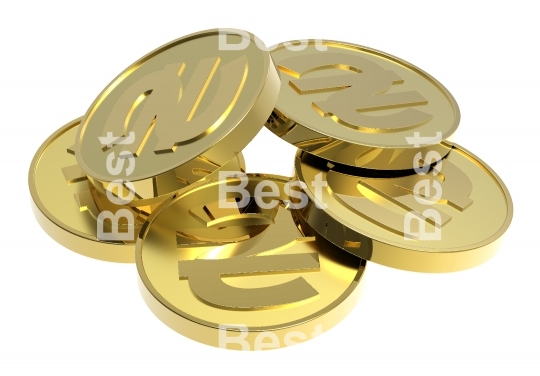 Gold coins isolated on a white background.