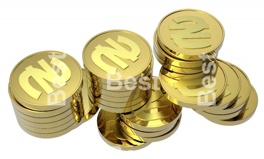 Gold coins isolated on a white background.