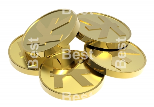 Gold coins isolated on a white background.