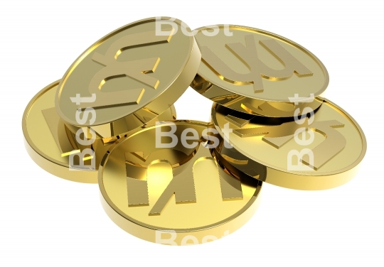 Gold coins isolated on a white background.