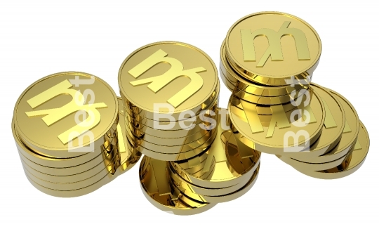 Gold coins isolated on a white background.