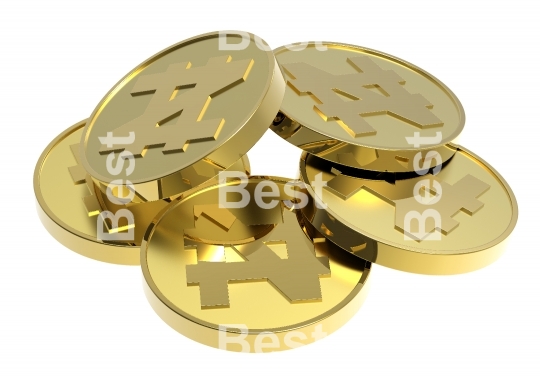 Gold coins isolated on a white background.