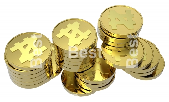 Gold coins isolated on a white background.