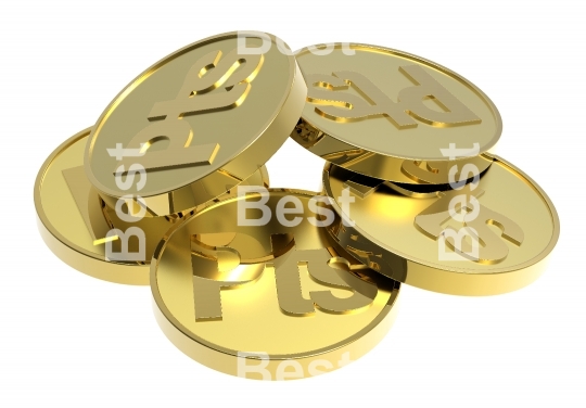 Gold coins isolated on a white background.