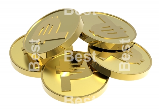 Gold coins isolated on a white background.