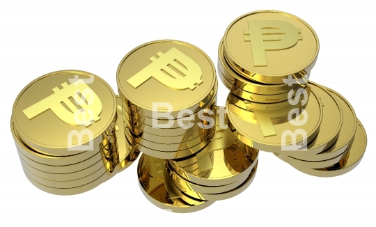 Gold coins isolated on a white background.