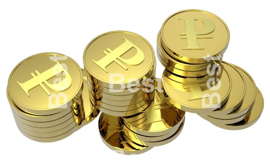 Gold coins isolated on a white background.