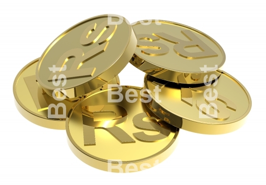 Gold coins isolated on a white background.