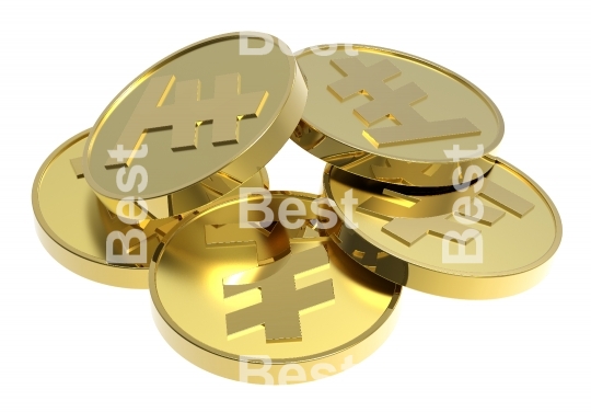 Gold coins isolated on a white background.