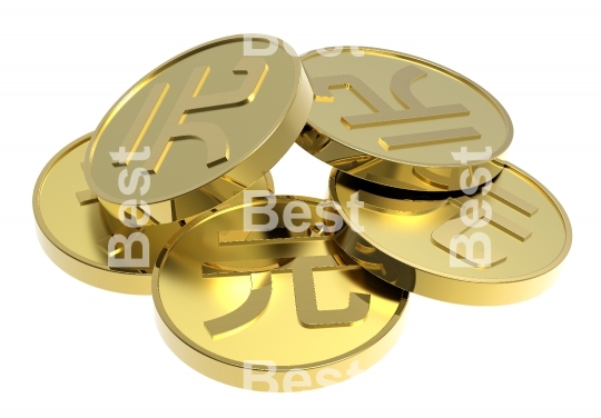 Gold coins isolated on a white background.