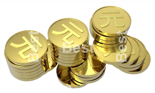 Gold coins isolated on a white background.