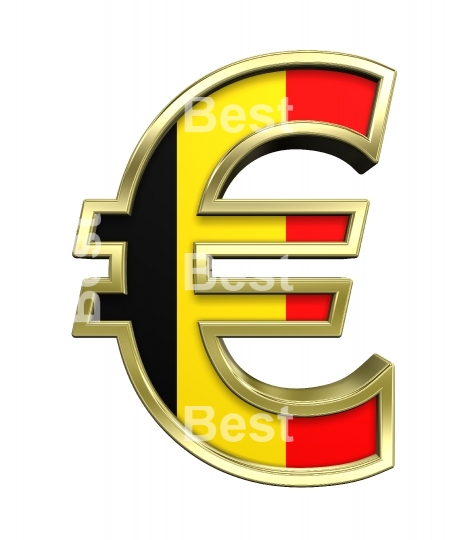 Gold Euro sign with Belgian flag isolated on white.
