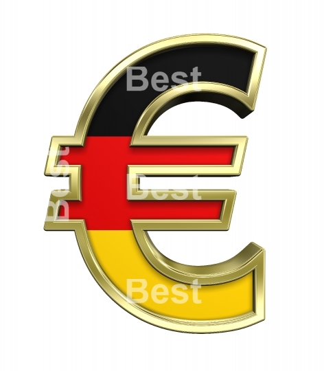 Gold Euro sign with Germany flag isolated on white.