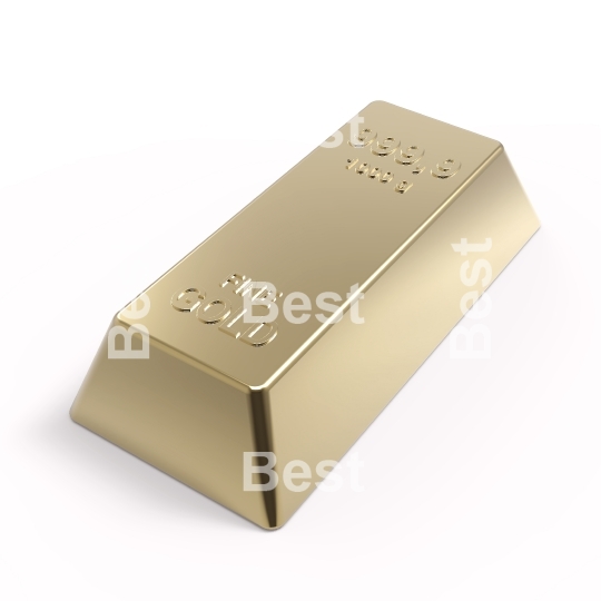 Gold ingot isolated on white.