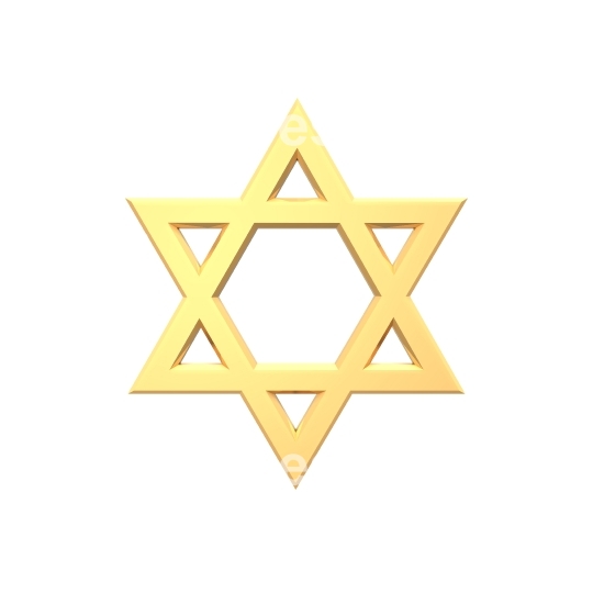 Gold Judaism religious symbol - star of david isolated on white. 