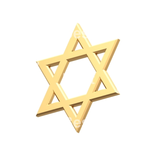 Gold Judaism religious symbol - star of david isolated on white. 