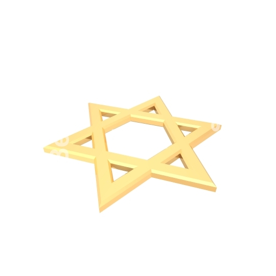 Gold Judaism religious symbol - star of david isolated on white. 