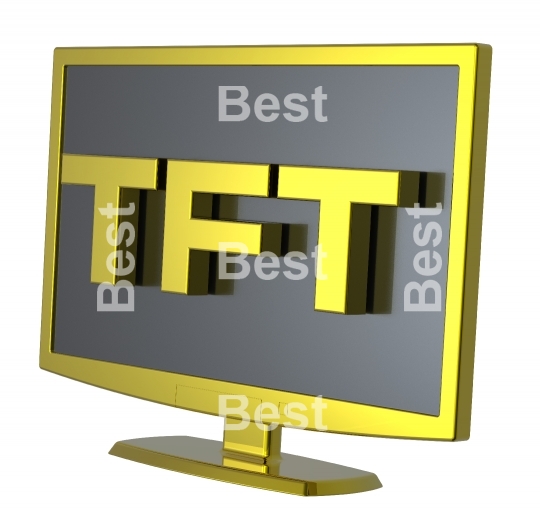 Gold Lcd tv monitor on white background.