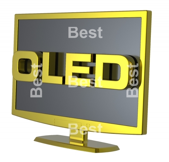 Gold Lcd tv monitor on white background.