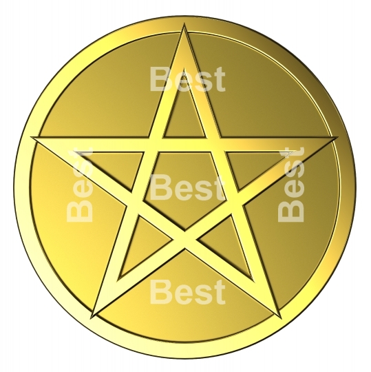 Gold pentagram isolated on white.