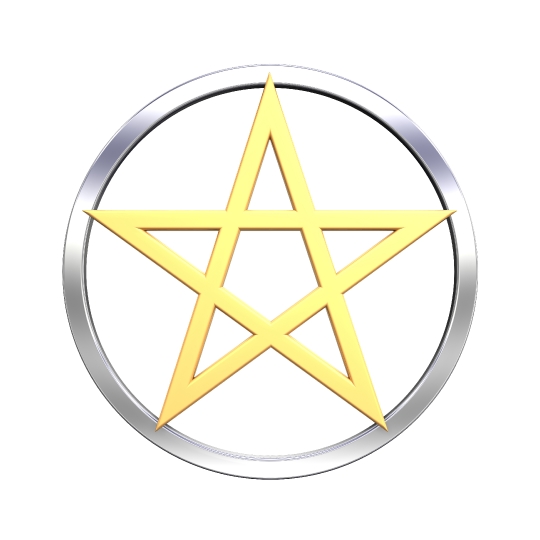 Gold pentagram isolated on white.