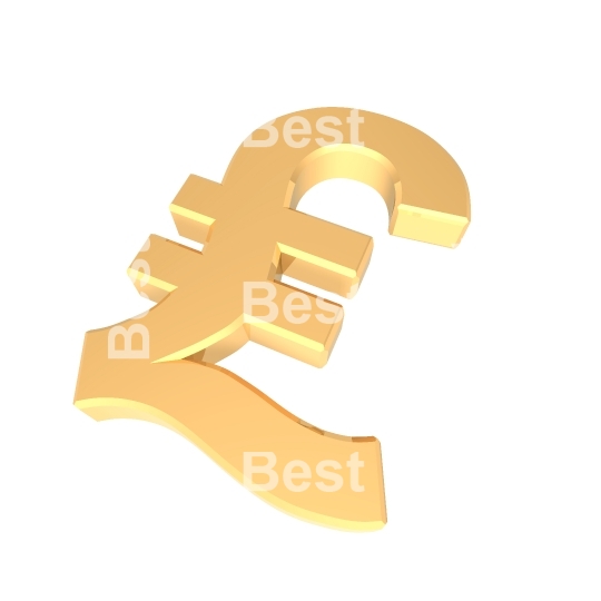 Gold Pound sign isolated on white. 