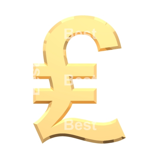 Gold Pound sign isolated on white. 