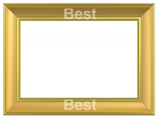 Gold rectangular frame isolated on white background. 