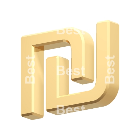 Gold Sheqel sign isolated on white. 