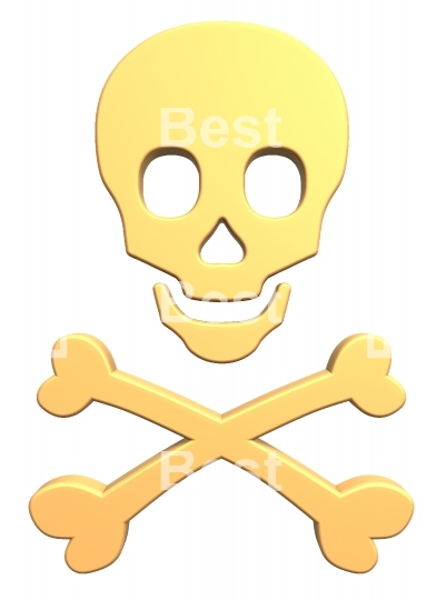 Gold skull and crossbones isolated on white. 